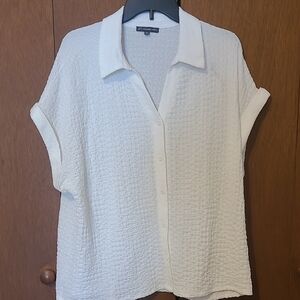 Adrianna Papell Womens White Crinkle Look Button Up Blouse SZ XL